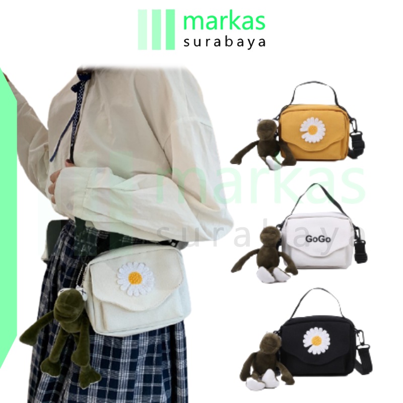 MARKAS MS1405 Tas Selempang Mini Gogo Bunga Slingbag Wanita Bahan Kanvas Polos