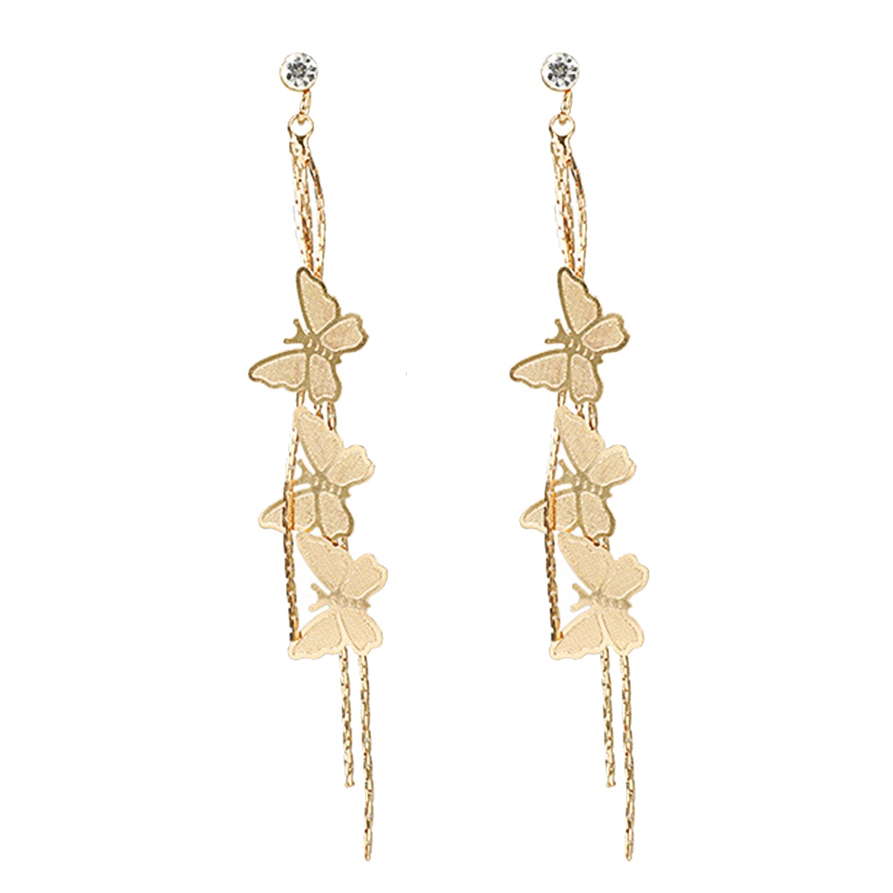 Hu Hu Hu Hu Hu Alat Bantu Pasang Kacamata♡ Anting Tusuk Gantung Panjang Desain Kupu-Kupu Hias Berlian Imitasi Untuk Wanita