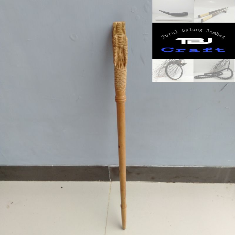 tongkat komando kayu Cendana Jawa ukir naga TBJ Craft