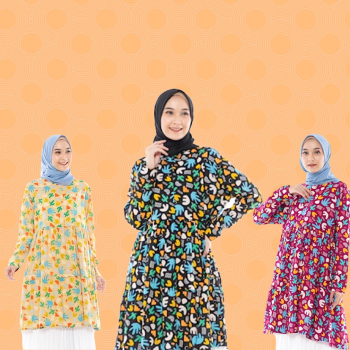 atasan wanita dewasa tunik motif bunga