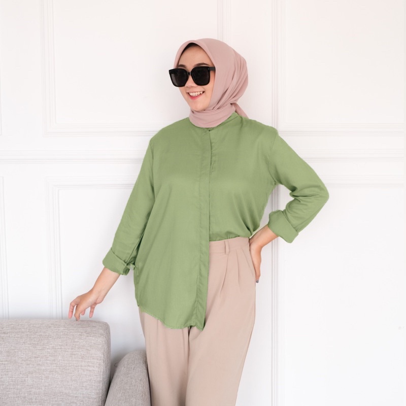 MAUDY SHIRT // KEMEJA POLOS KATUN WANITA OVERSIZE PREMIUM GROSIR BAJUU