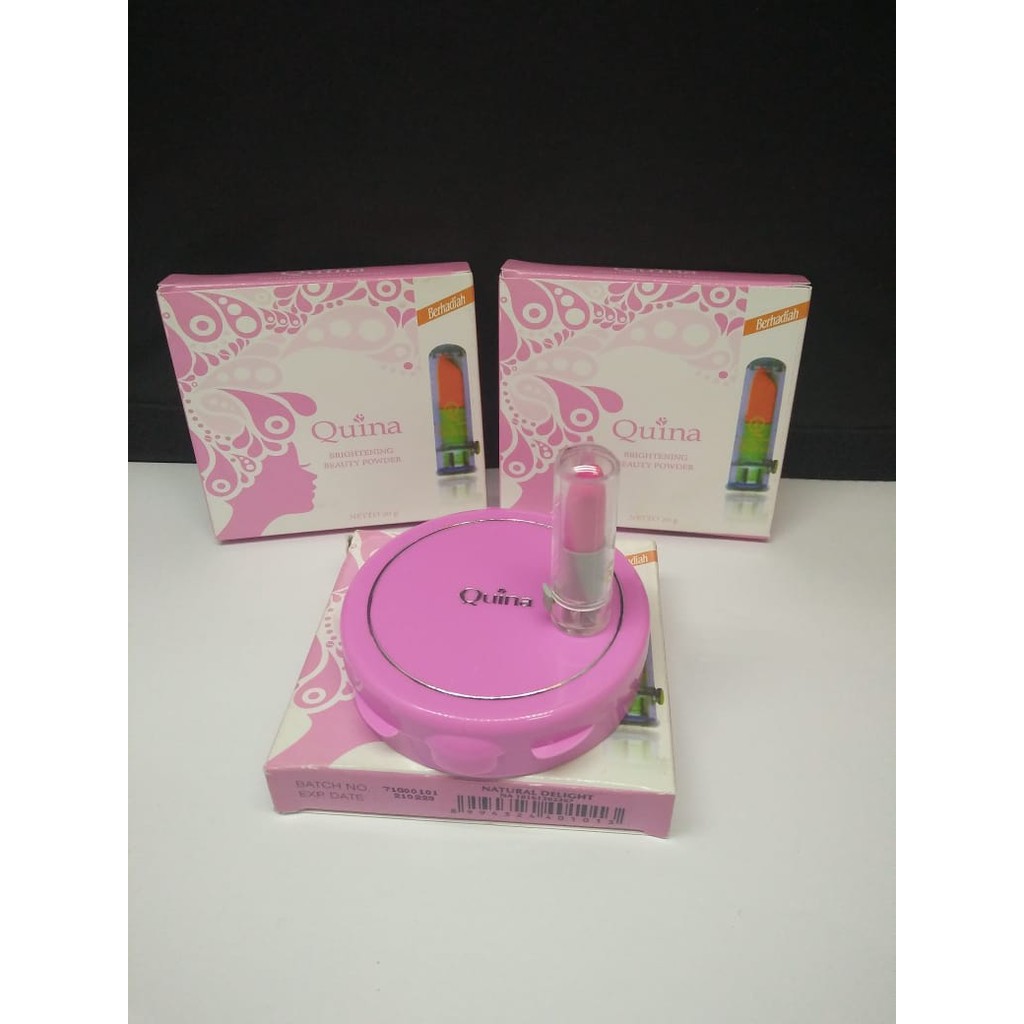 BEDAK COMPACT QUINA  BRIGHTENING BEAUTY POWDER NATURAL DELIGHT BONUS LIPSTIK BPOM 20GR