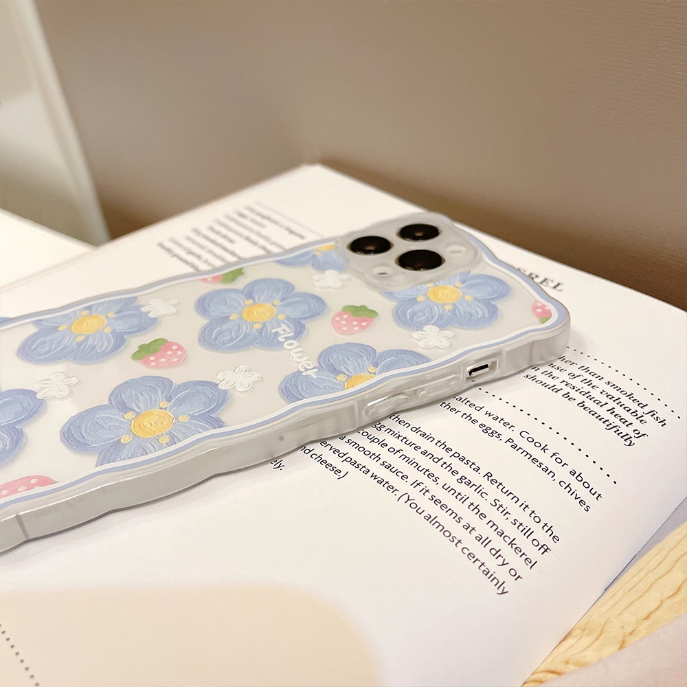 Case Motif Print Bunga Dan Strawberry Untuk iPhone 6 / 6plus / 6s / 6splus / 7 / 7plus / 8 / 8plus / x / xr / xs / 11 / 11promax / 12pro / 13plus