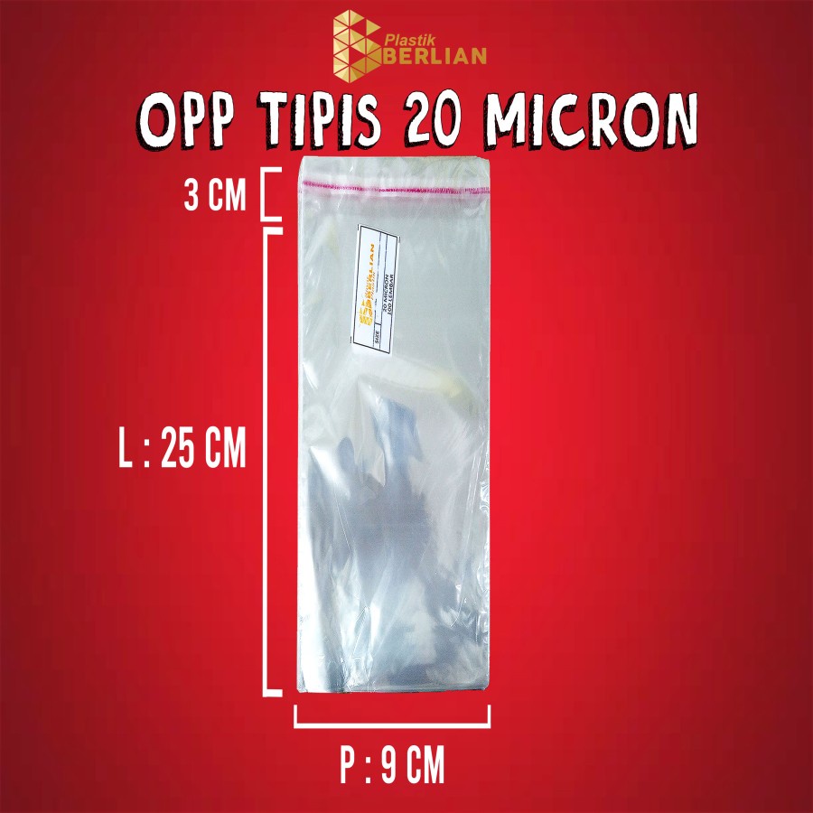 

9 x 25 cm Plastik OPP TIPIS (100 lbr) (lem/seal)