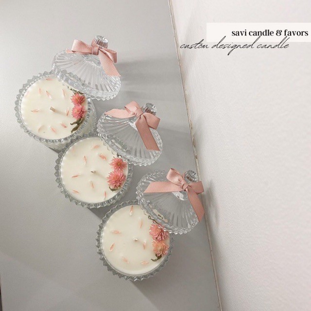 Scented Candle Crystal Jar + Dekor Bunga | Souvenir Wedding/Bridesmaid | savi.