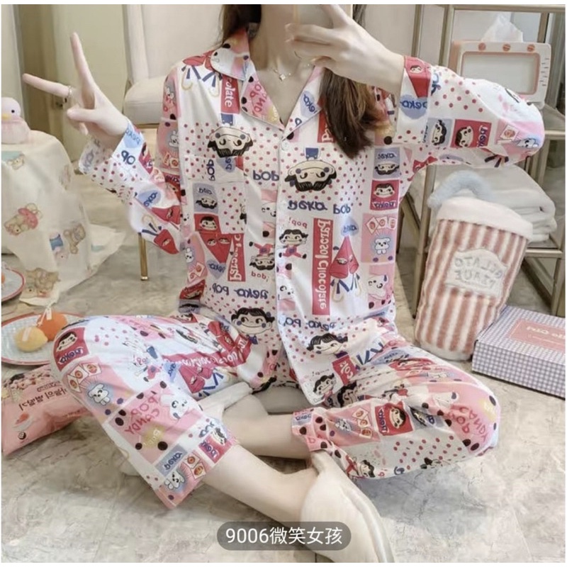 PIYAMA MUSLIM KAOS SPANDEX IMPORT BAJU TIDUR SYARIH SET CELANA PANJANG PAJAMAS MOTIF KANCING SIZE