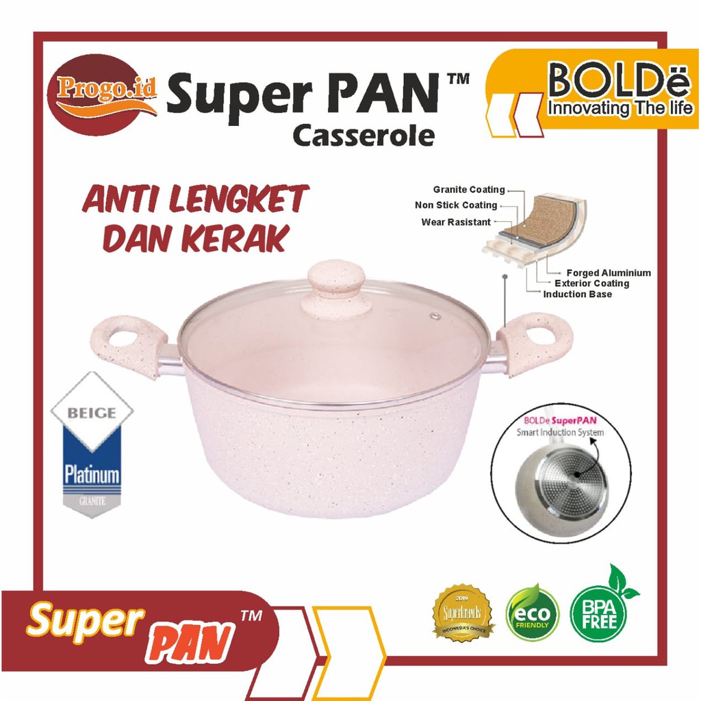 Panci Gagang 24 Cm BOLDe Super Pan Granite Pan Casserole Granite Keramik Wajan Panci Penggorengan