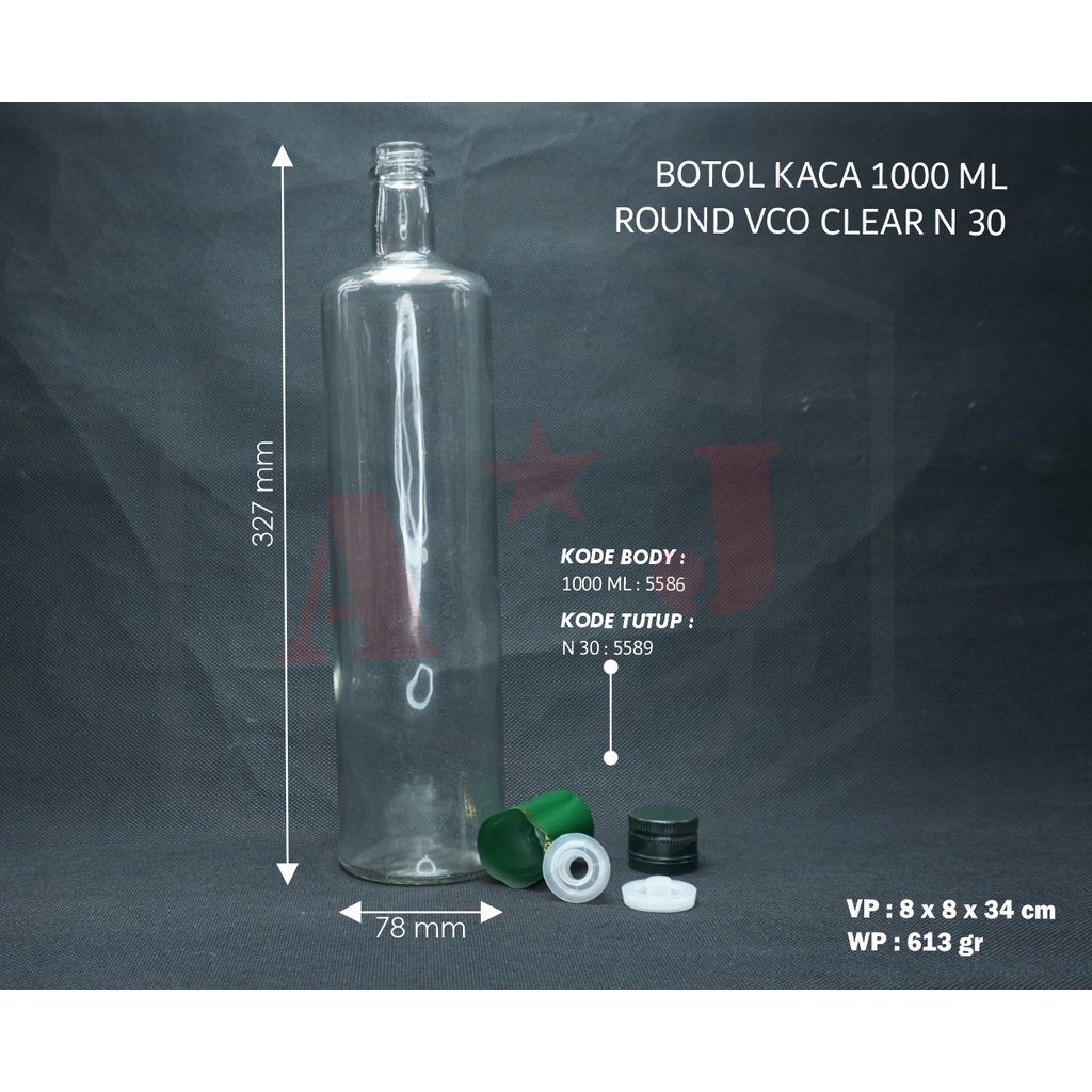 Botol Kaca 1 L Bulat Olive/ Botol Kaca VCO/Botol Vco/ Botol Zaitun