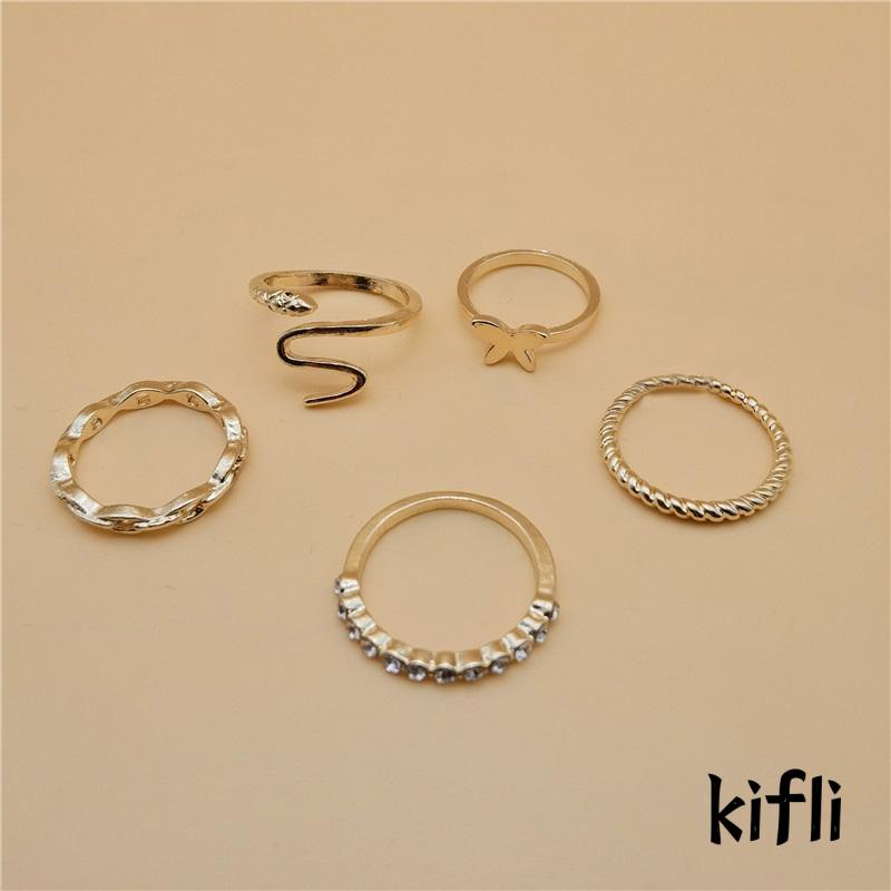 5pcs / Set Cincin Bentuk Kupu-Kupu Geometris Untuk Wanita