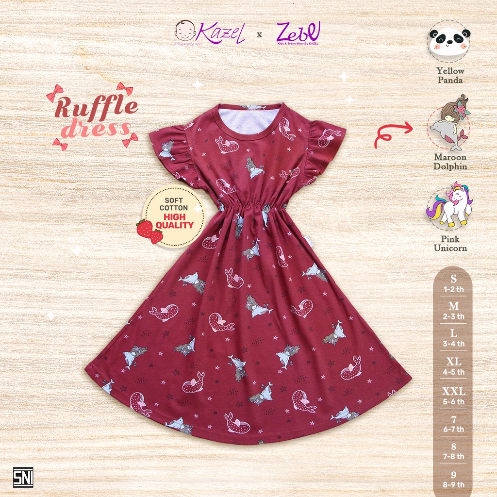 Kazel Ruffle Dress Motif - Baju Anak Perempuan (Satuan)