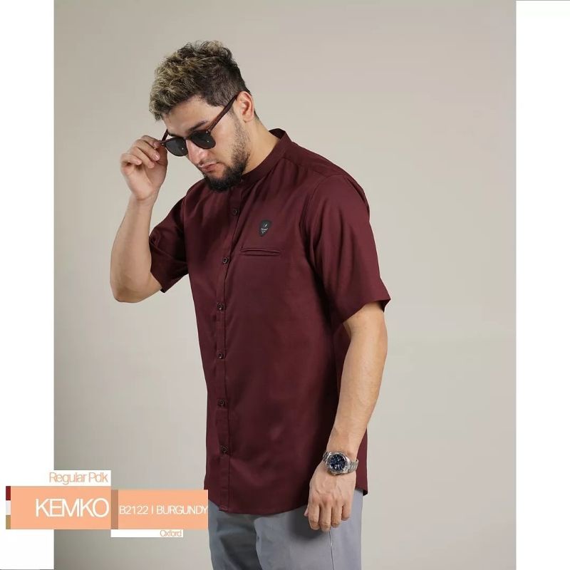 Samase Kemko Kemeja Koko B 212 - Burgundy - Oxford - Lengan Pendek