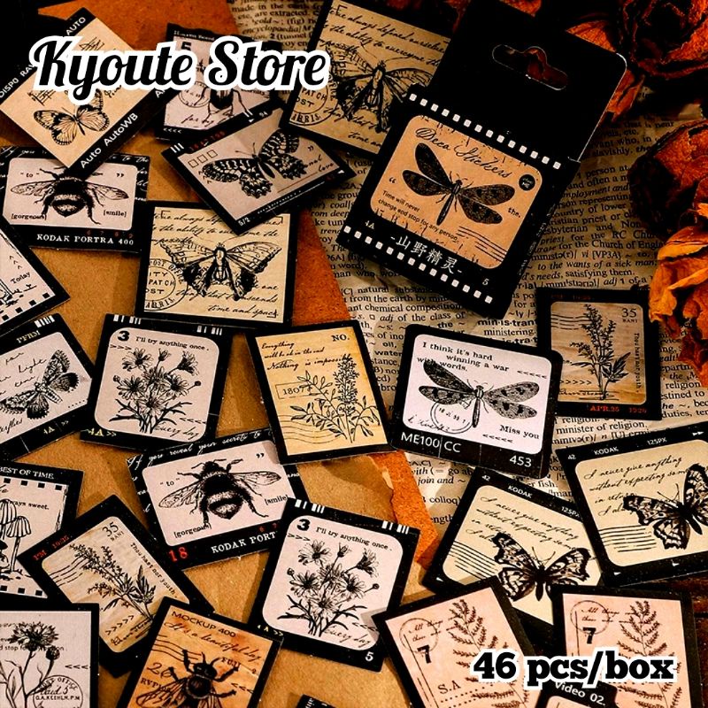 

46 pcs Sticker Journal Animal Botany Plants Collage Film Vintage Retro Scrapbook Decoration