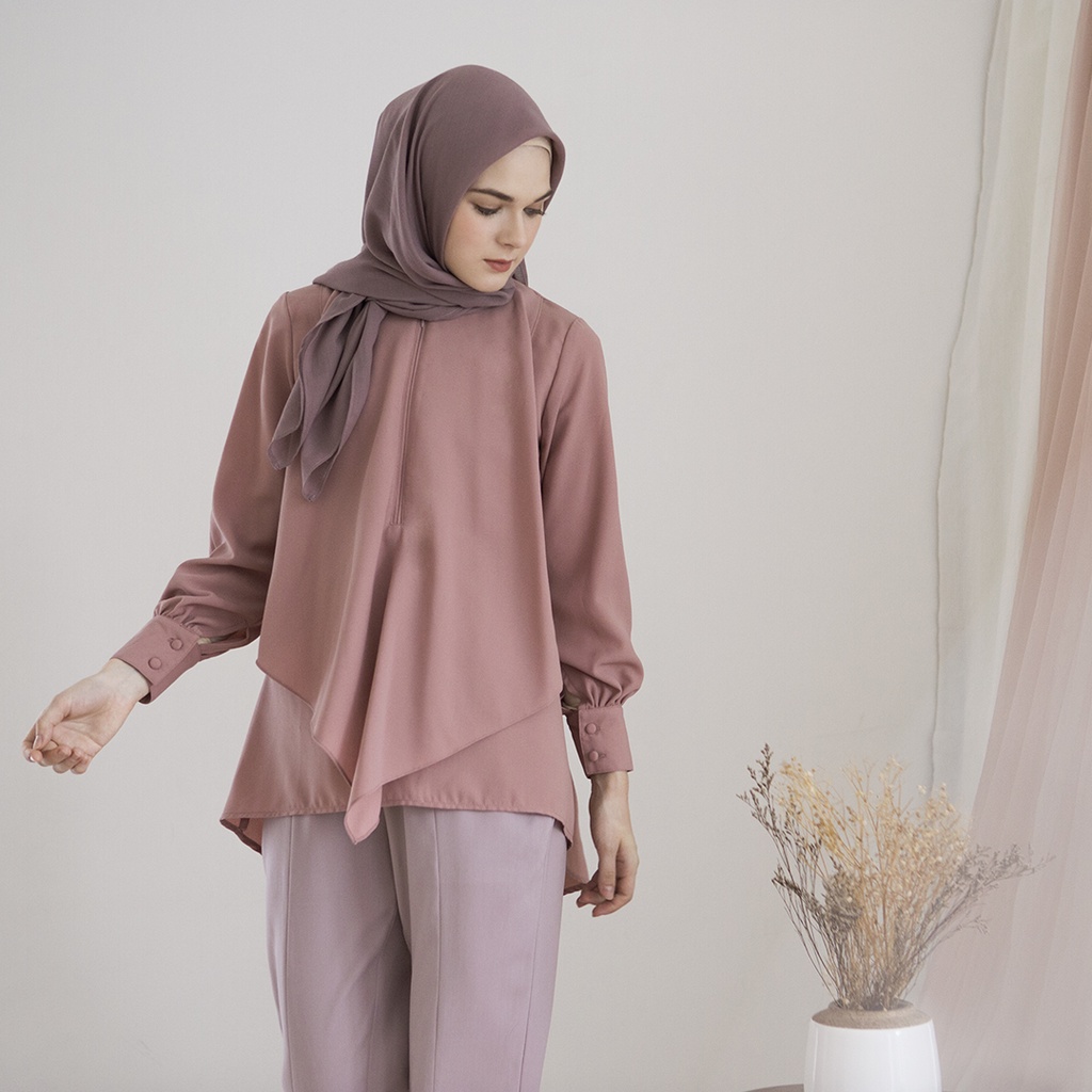 Dian by Aska Label - Atasan kantor basic lengan panjang dan busui friendly warna Putih (Berfuring), Burgundy, Sand, Mint, Mauve