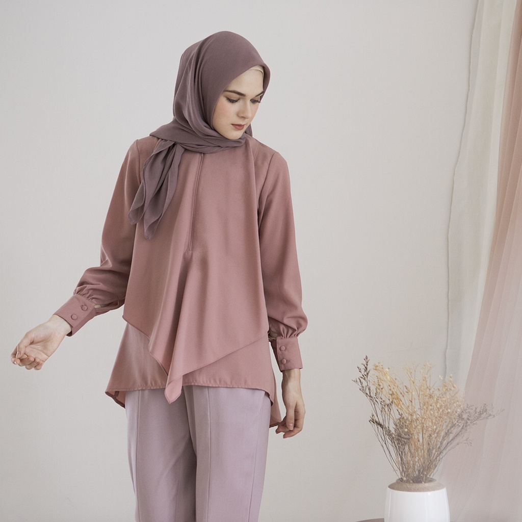 Dian by Aska Label - Atasan kantor basic lengan panjang dan busui friendly warna Putih (Berfuring), Burgundy, Sand, Mint, Mauve