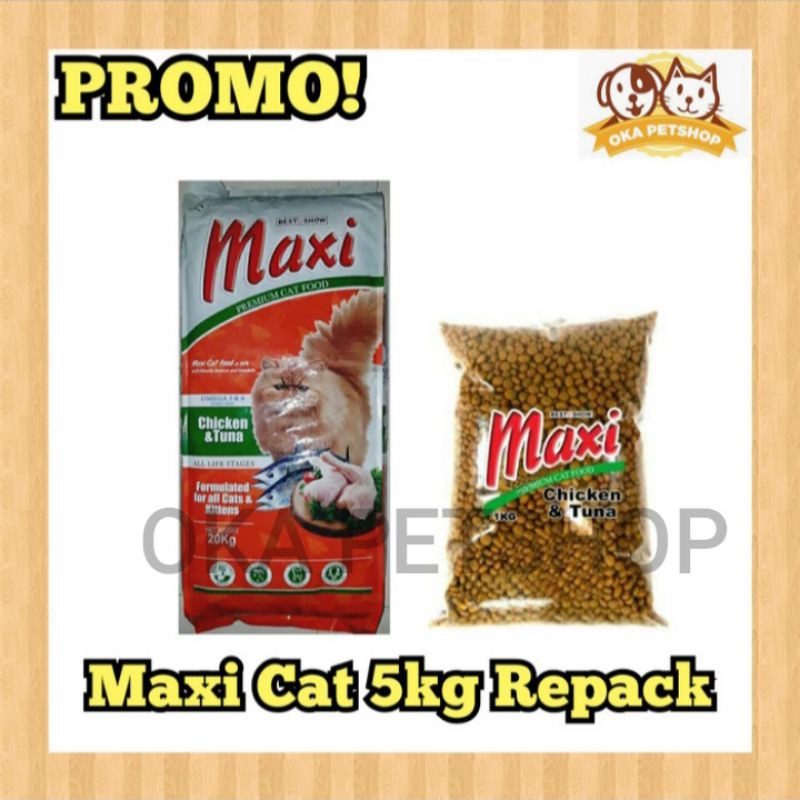 Makanan Kucing Promo Maxi Cat Food Chiken &amp; Tuna 5kg Repack - Maxi Cat Adult &amp; Kitten 5kg Repack