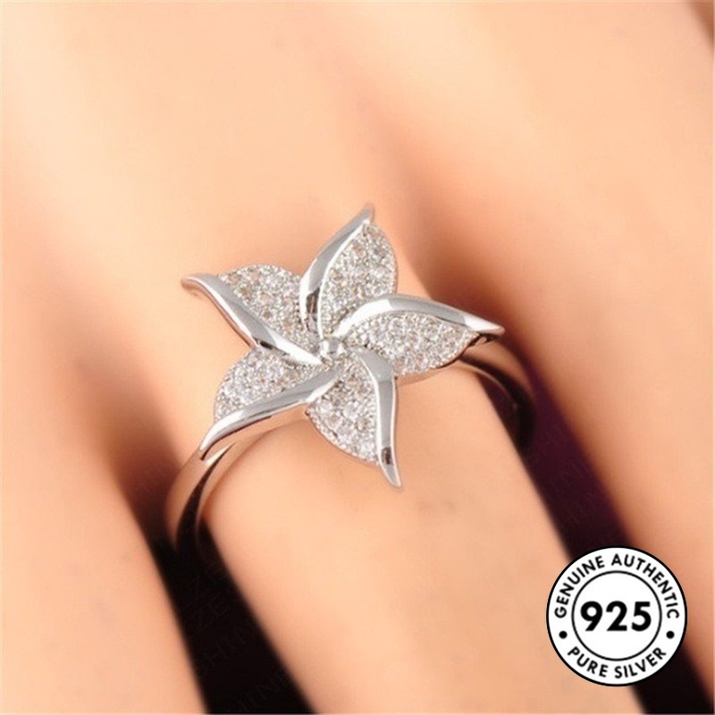 Cincin Sterling Silver 925 Desain Bunga Hias Berlian Kreatif Untuk Wanita