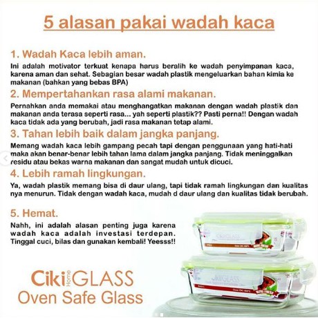 CIKI Glass Baby Food Container Wadah Kaca Kotak Makan 1.100ml ISI 1