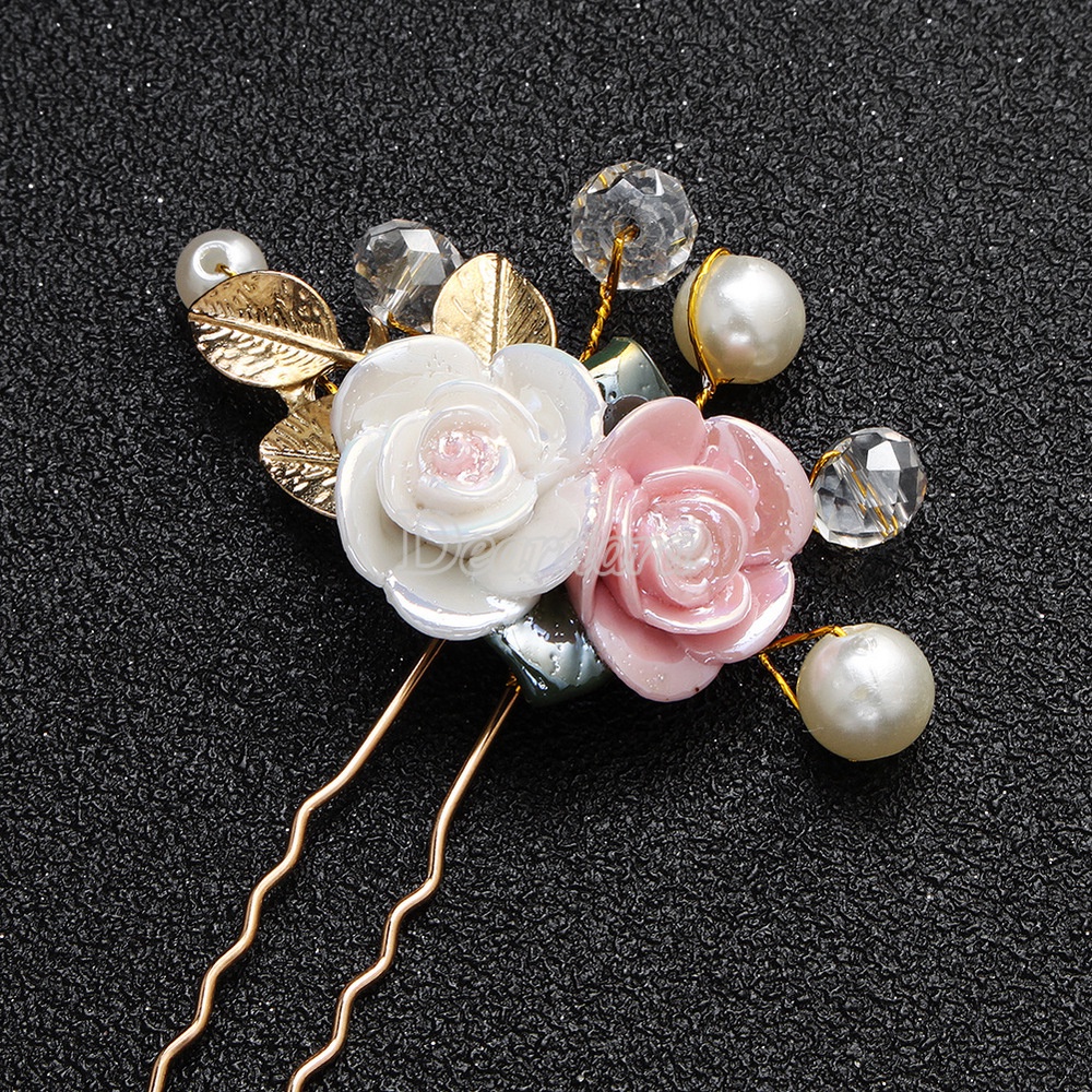 Ceramic Rose Flower Hairpin Handmade U-shaped Hairpin Headdress Bridal Accessories