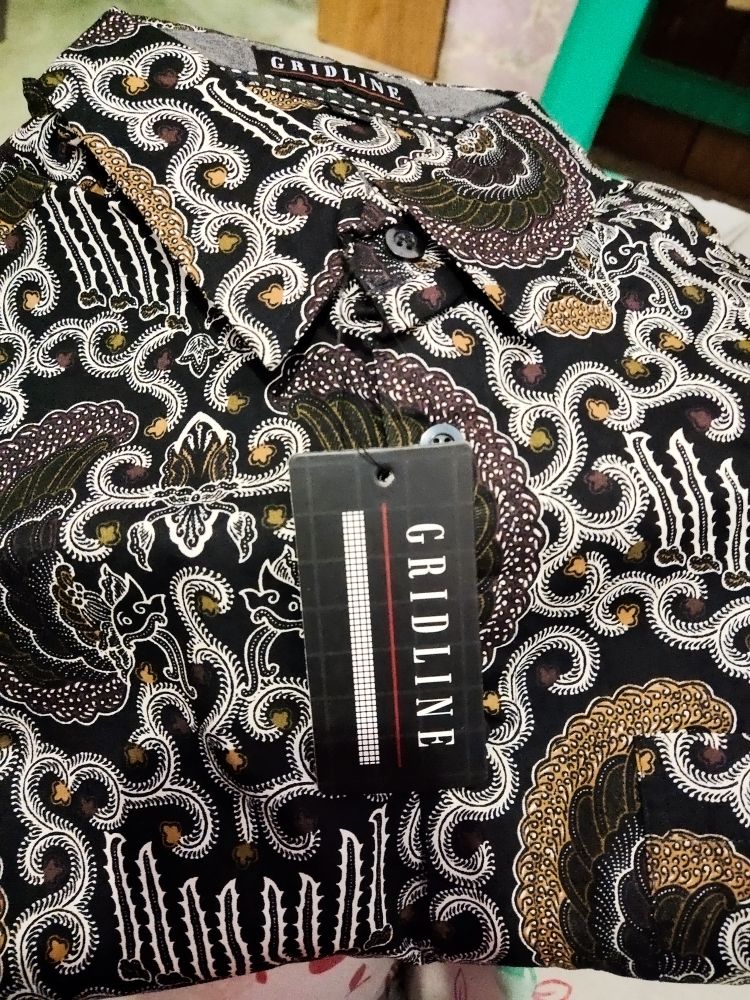 [gridline - S141 Green & Grey] Kemeja Batik Slimfit Pria Katun Lengan Pendek Match Keren Modern