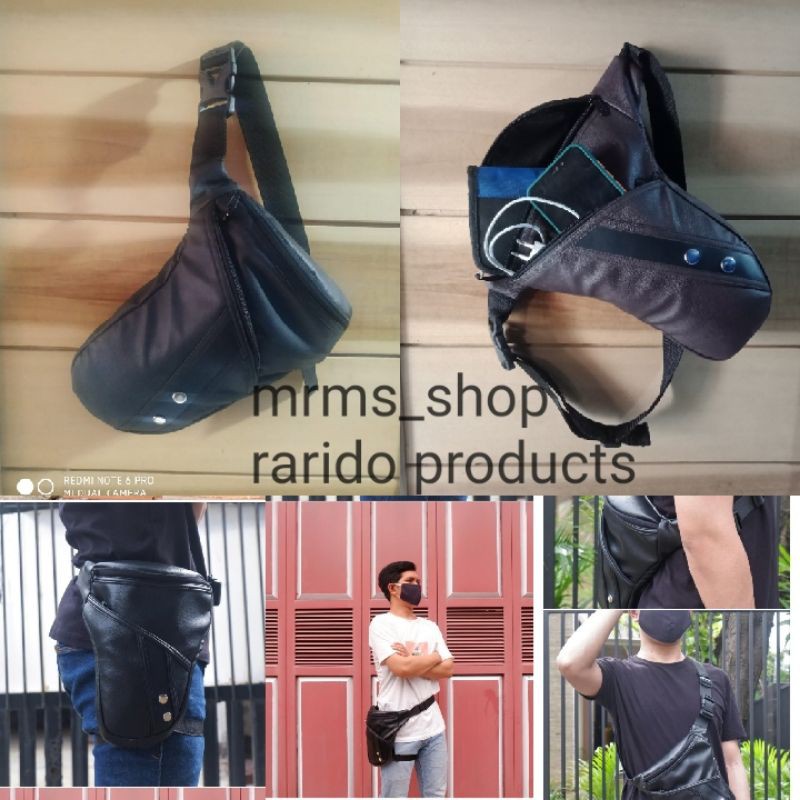 tas selempang paha semi kulit oval waitsbag sepedah motor