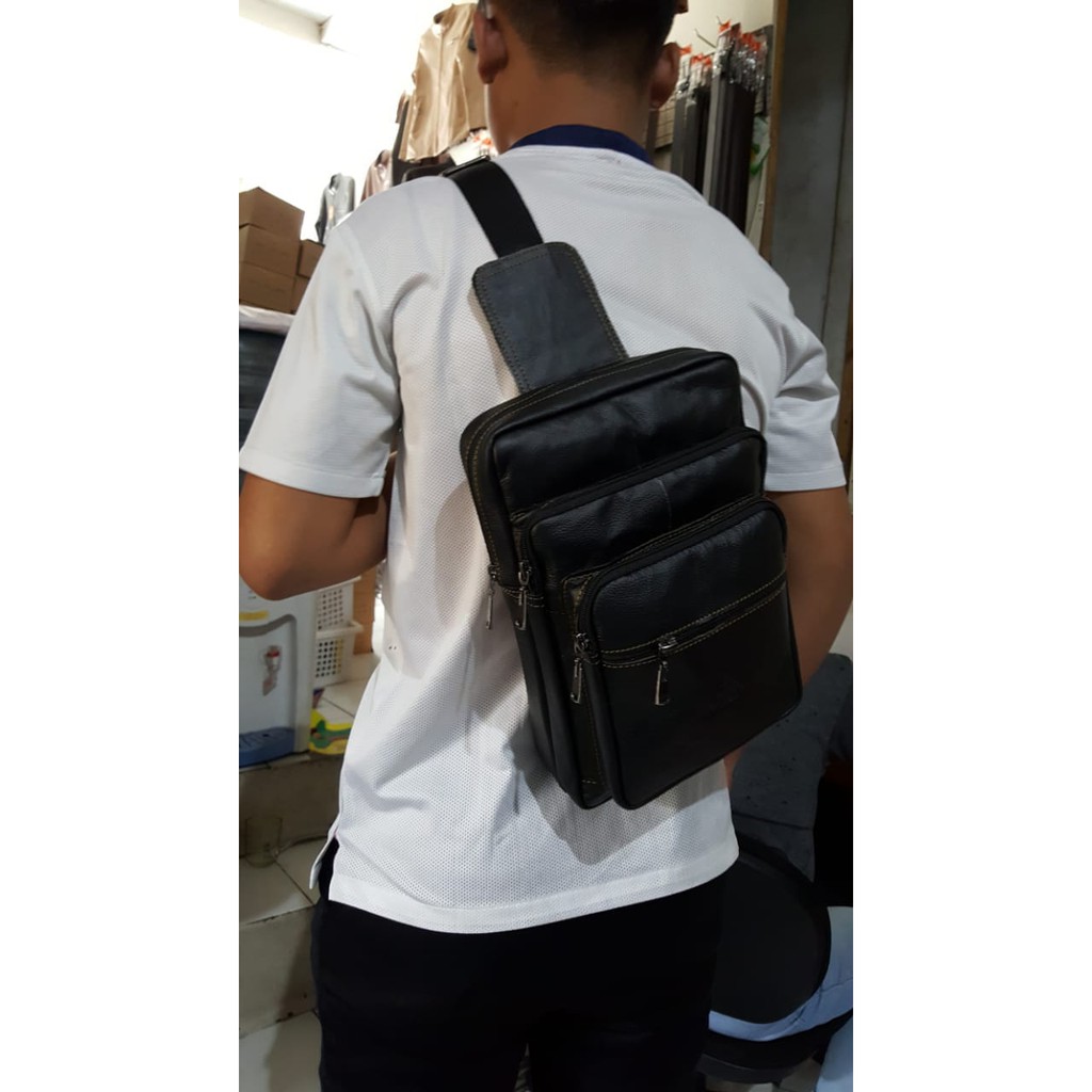 Tas Selempang Pria Kulit Sapi Asli | Tas Punggung Bodypack | Tas Slempang Pria Cowok Murah Branded