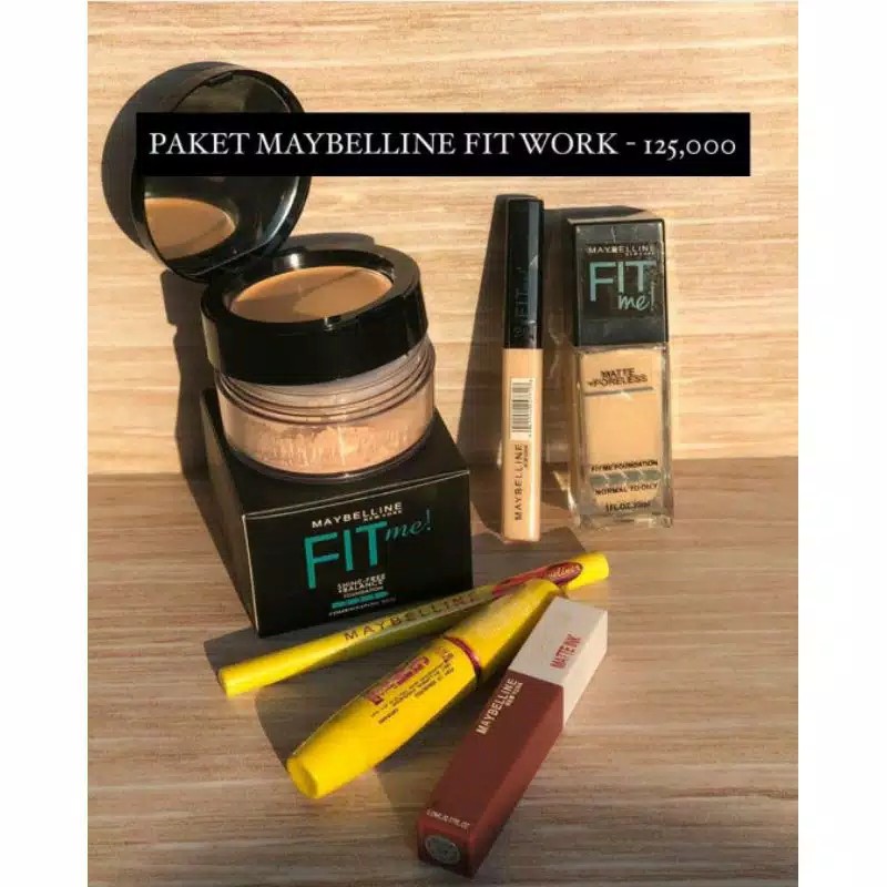 Paket Kosmetik Maybelline Fit Me Work - Paket Kecantikan Wanita - Bedak Tabur - Foundation - Mascara