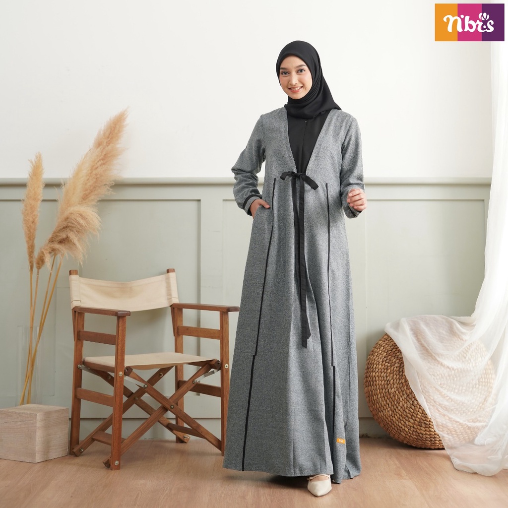 Nibras Gamis NB B80 Bahan Atreo Mix Toyobo Dress Polos simpel Muslimah Gamis Combinasi pita