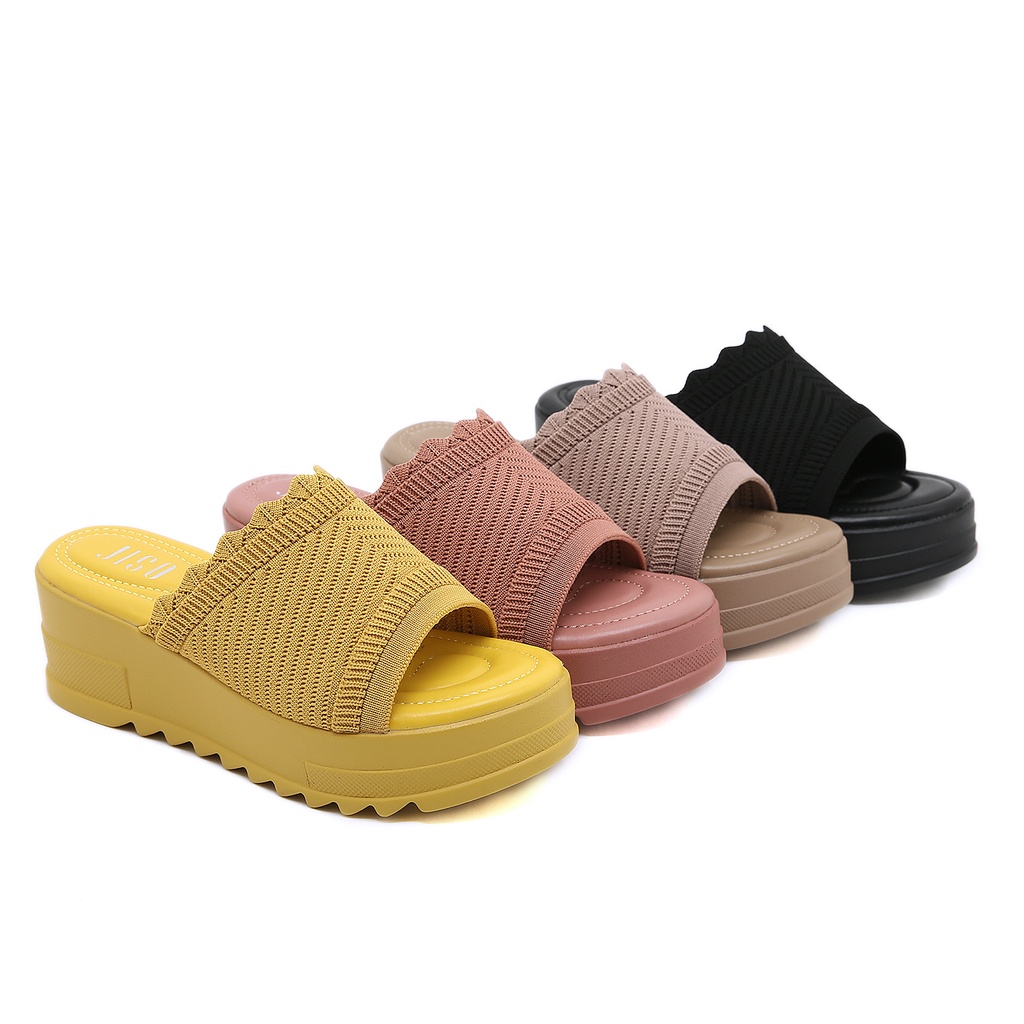 JISO RYONA TITAN Sandal Wedges Wanita Rajut 6cm Import