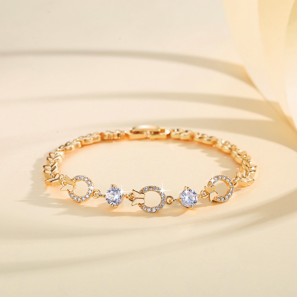 Y709【Barang spot】Gelang Korea Kupu Kristal Wanita Gelang Tangan Titanium Wanita Anti Karat