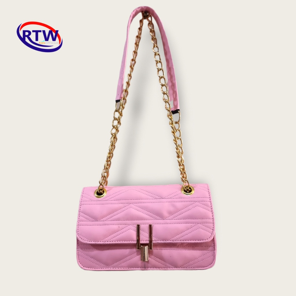 Tas Selempang Bahu Wanita Korea Shoulder Bag PU Leather Tuup Kunci Tali Rantai