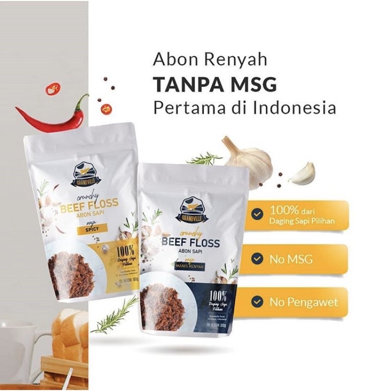 Grandville Abon Crunchy Abon Cipung Ayam/Sapi-Ayam ori/spicy-Sapi ori/spicy