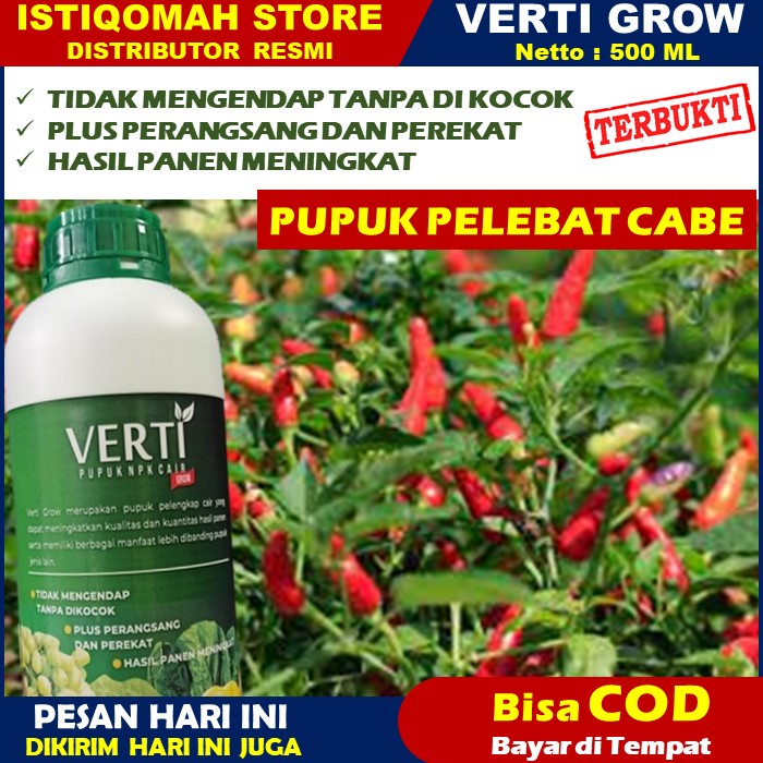 VERTI GROW 500ml Pupuk Pelebat Memperbesar Buah Cabe - Pupuk Perangsang Tanaman Buah Cabe Rawit - Pupuk Pelebat Buah Dan Anti Rontok - Pupuk Cair Untuk Pelebat Buah Cabe Cabai - Pupuk Untuk Pembesaran Buah Cabe Terbaik Paling Manjur Murah