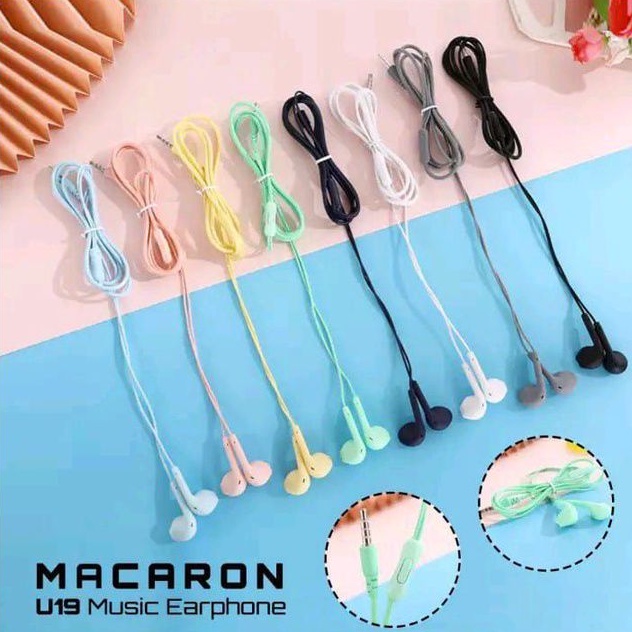 HEADSET MACARON U19 EARPHONE FULL COLOR MACARON U 19 WITH MIC HF MACARON U-19