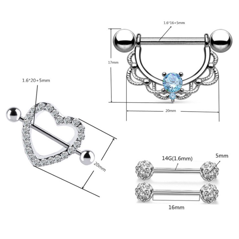 4 Pasang Cincin Tindik Puting Bentuk Hati Bahan Stainless Steel Hias Kristal