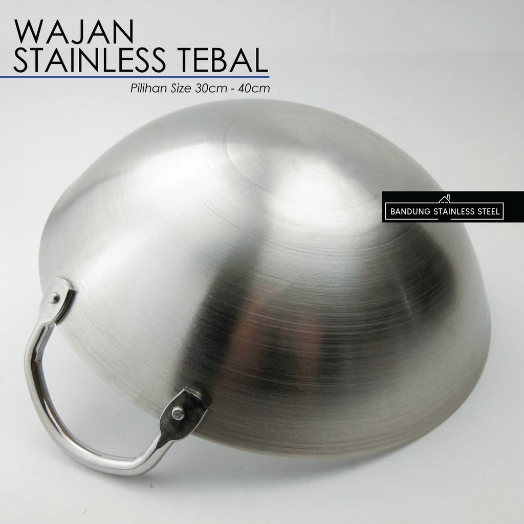 Wajan Penggorengan Stainless Steel Tebal Wok Kuali Goreng 30cm 32cm 34cm