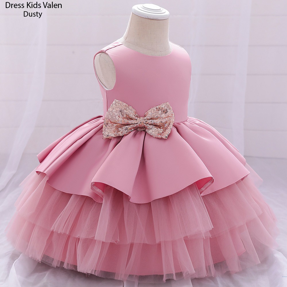Dress Kids Valen/ Dress Brukat Pita Asli / Baju Pesta Bayi  Tanpa Lengan / Gaun Anak Bayi Best Seller