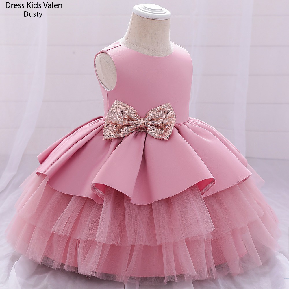 Kids Valen  Baju Gaun Anak Bayi Terusan Dress  Bahan Satin Free Bando Buat Usia 1 Tahun Sampai 4 Tahun