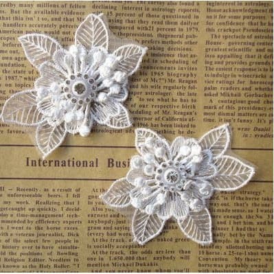 Lace Patch - White Flower Beading #34 (5pcs)