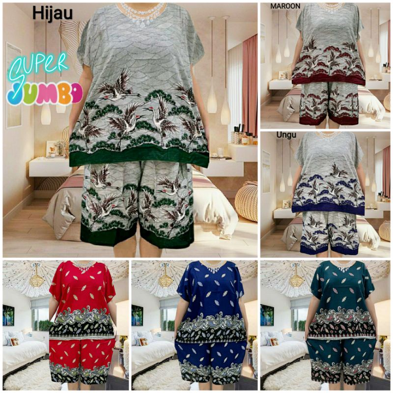 setelan jumbo celana 3/4 wanita one set rayon wanita one set jumbo wanita setelan wanita celana 3/4 super jumbo bahan rayon premium