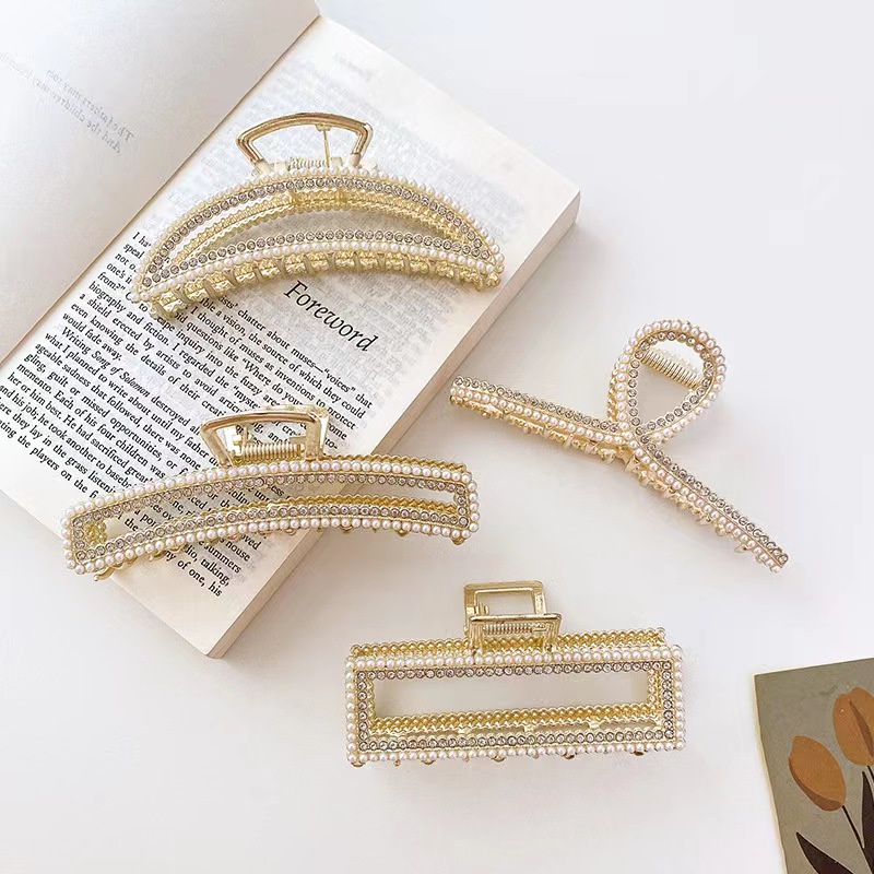 Jepit Rambut  Mutiara Vintage Geometri Bahan Alloy Korean Fashion Import