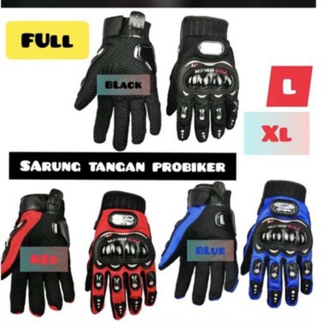 Sarung Tangan Motor Probiker Pro Biker + Pelindung Batok Racing Full Panjang / Half Pendek