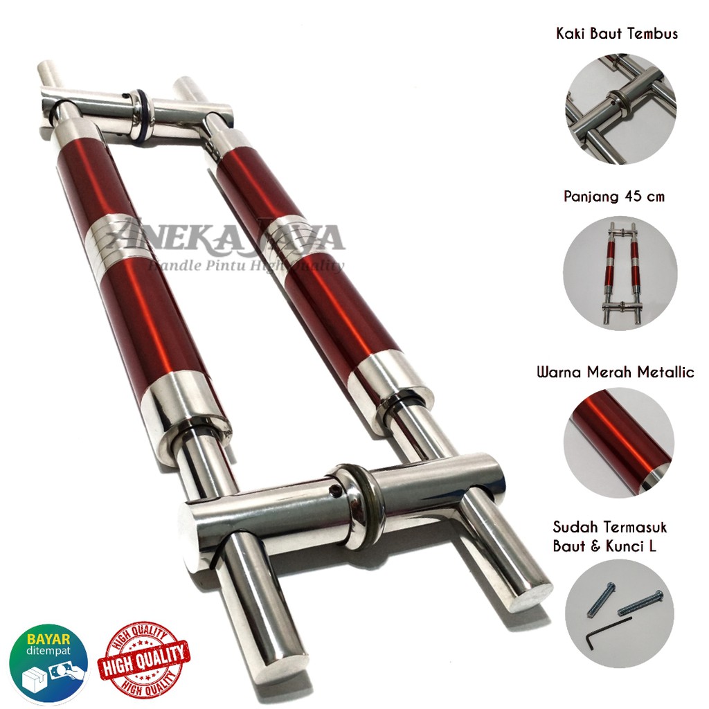 Handle Pintu rumah baut tembus 45 cm / Tarikan Pintu rumah / Pegangan Pintu stainlees steell merah