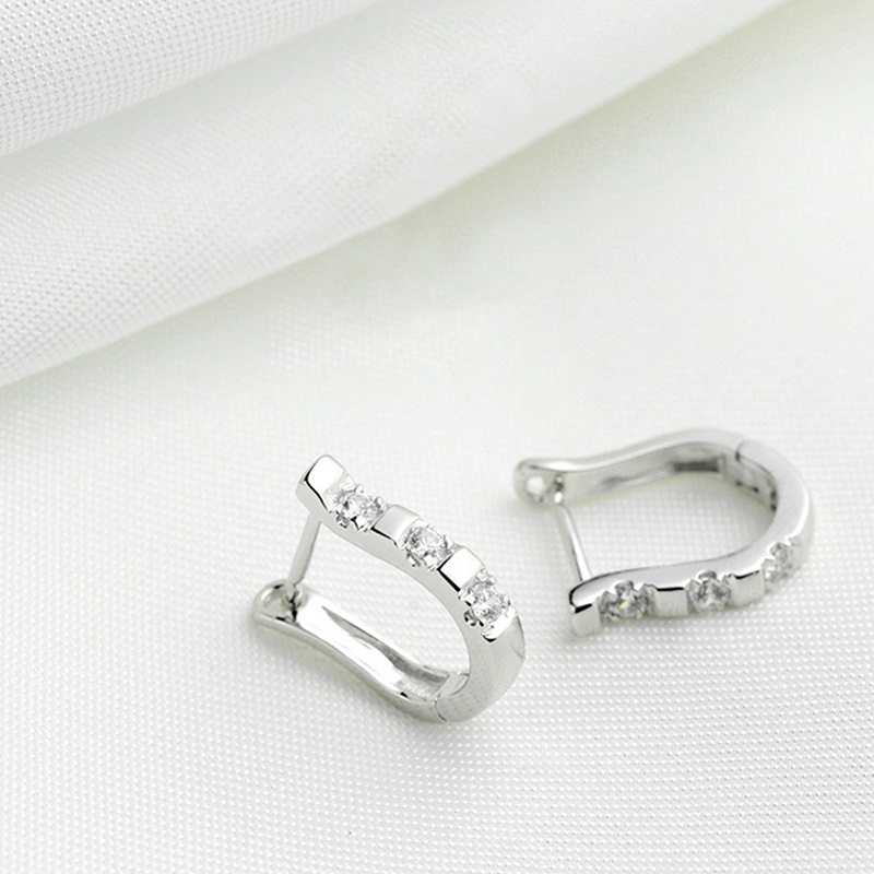 1 Pasang Anting Hoop Sterling Silver 925 Dengan Batu Permata Putih Untuk Wanita