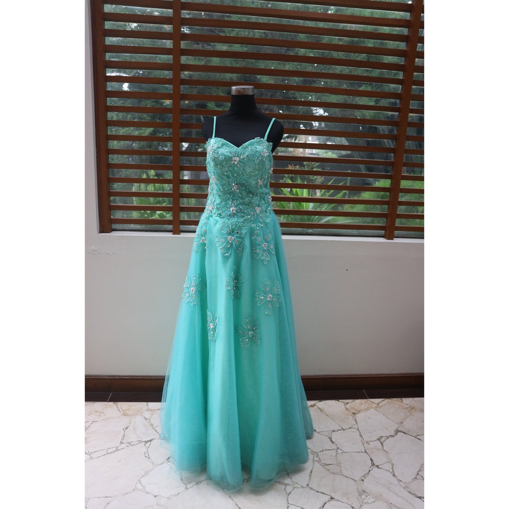 Ocean Blue Flower Dress Gaun Pesta Maxi Kemben Second/Bekas/Preloved