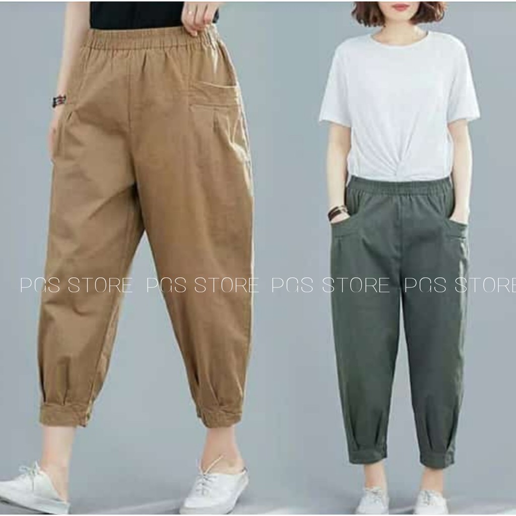 Celana Korean Style Wanita Mera Pants Size XL XXL Bahan Katun Twill Stretch Premium Pinggang Full Karet