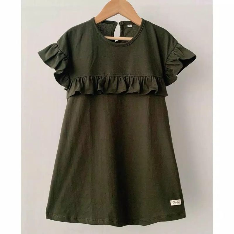 Dress anak MALIKA Hijau Army polos 1-5th  premium smilee