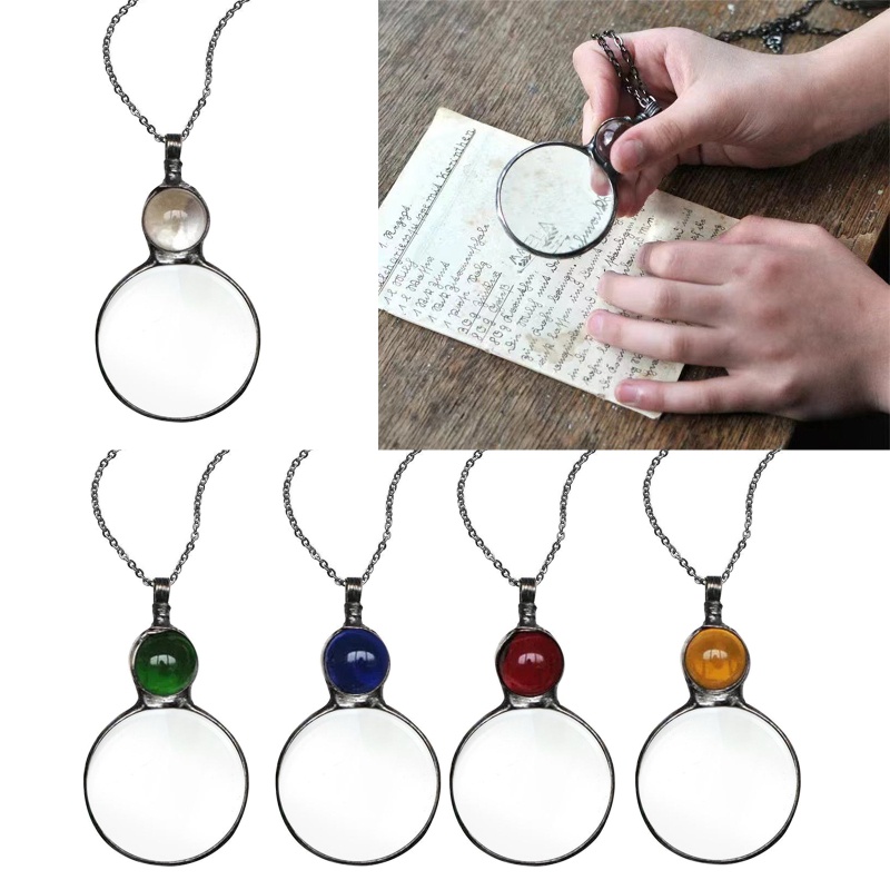 Siy 10x Kalung Kaca Pembesar Vintage Antik Multicolor Loupe Pendant Necklace