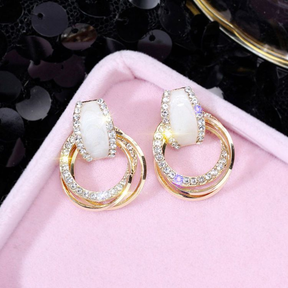 Hu Hu Hu Hu Hu Alat Bantu Pasang Kacamata♡ Anting Tusuk Gantung Desain Lingkaran Multi Layer Hias Berlian Imitasiglitter Untuk Wanita