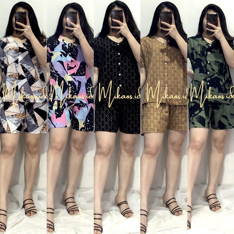 (COD) MIKAOS Piyama Rayon Premium | piyama wanita | piyama celana pendek | piyama | piyama abstrak / baju tidur rayon set pendek
