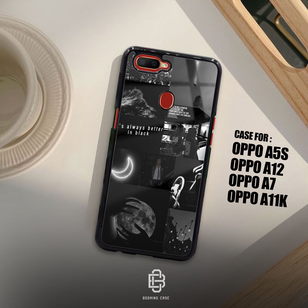 Casing Oppo A5S / A7 / A12 / A11K Hardcase 2D Glossy Case Motif BLACK AESTHETIC